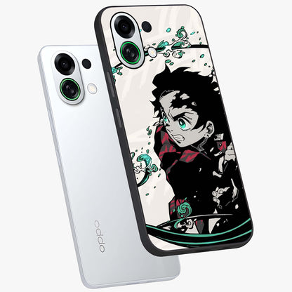 Demon Slayer Glass Case displayed in angled mockup highlighting dramatic anime character design with action aesthetic.