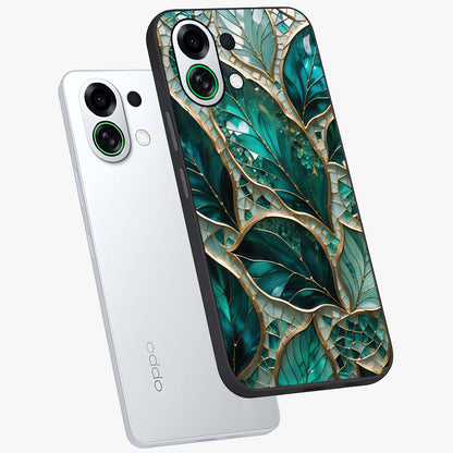Emerald Leaf Glass Glass Case displayed in angled mockup highlighting botanical leaf illustration with elegant natural aesthetic.