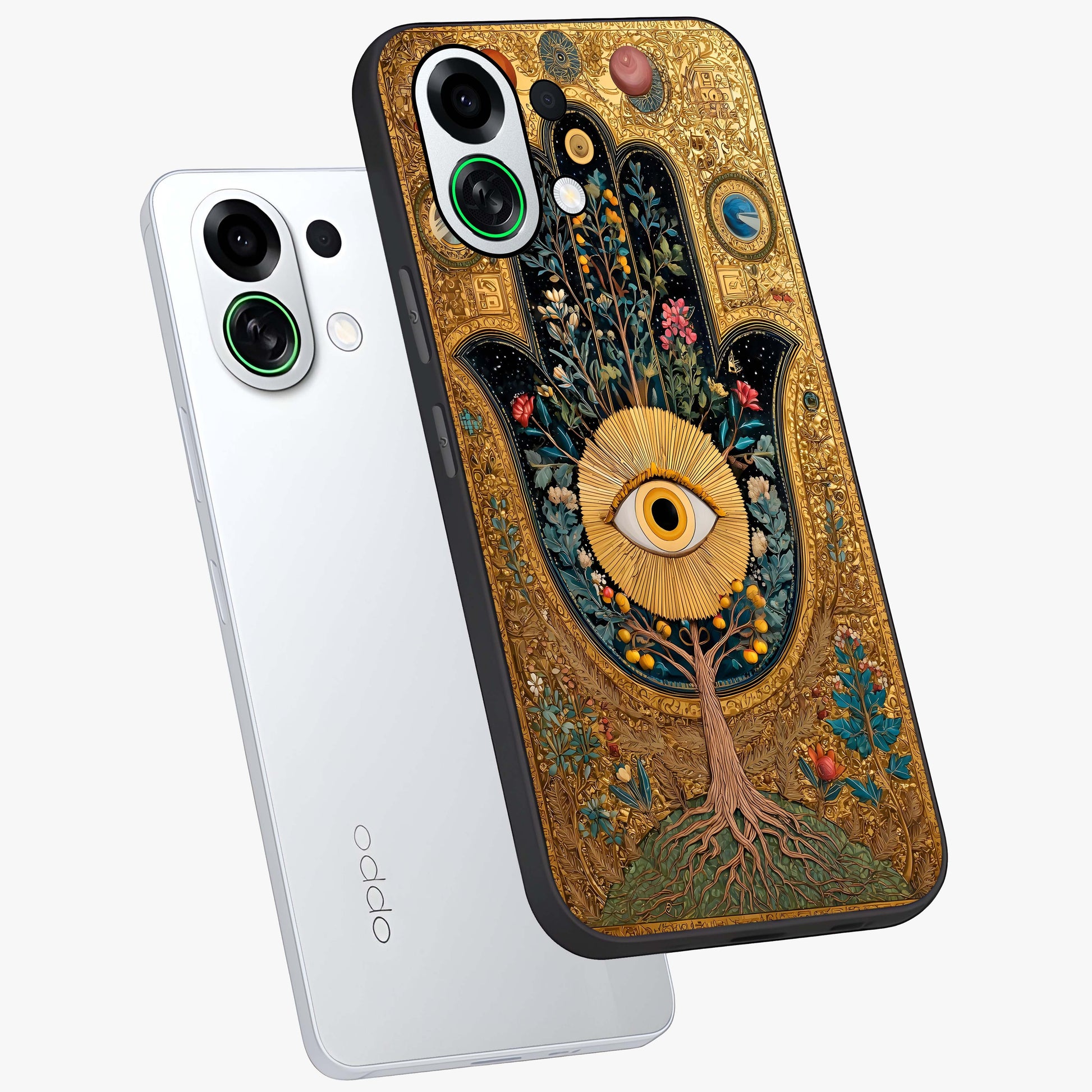 Ethereal Evil Eye Glass Case displayed in angled mockup highlighting protective evil eye symbol with spiritual aesthetic design.