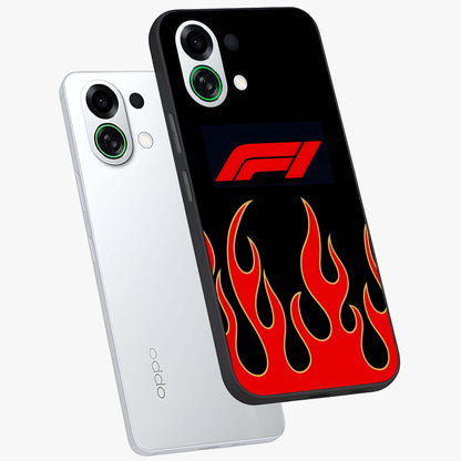 Fire F11 Glass Case displayed in angled mockup highlighting bold fire inspired graphic with energetic aesthetic style.