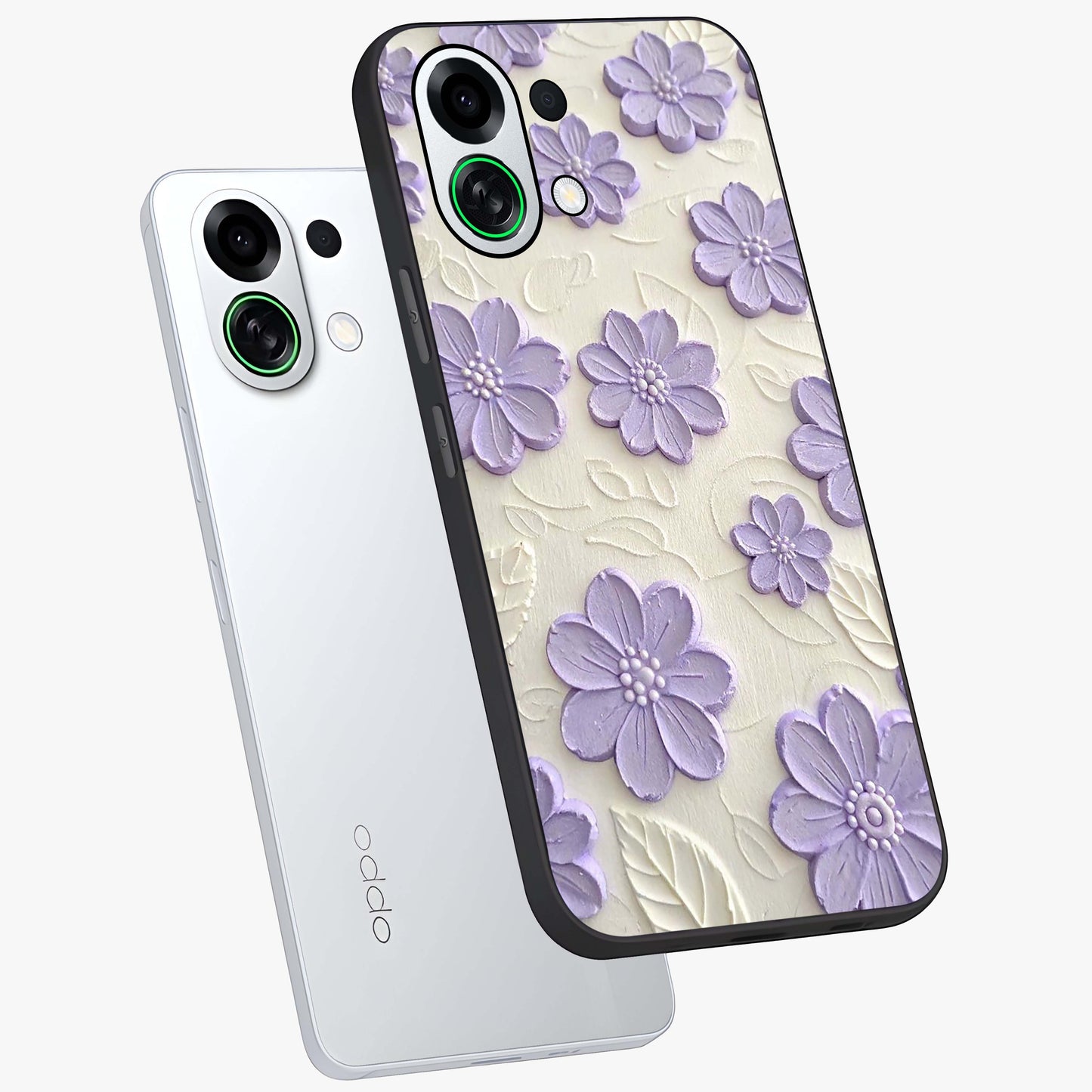 Floral Wall Art With Purple Flowers Glass Case displayed in angled mockup highlighting vibrant purple floral illustration with artistic aesthetic.