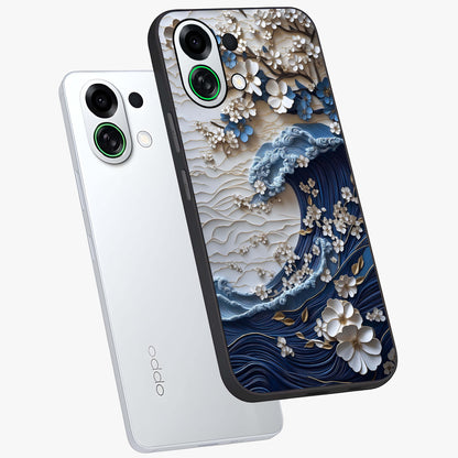 Floral Wave Origami Glass Case displayed in angled mockup highlighting geometric origami flower design with modern aesthetic style.