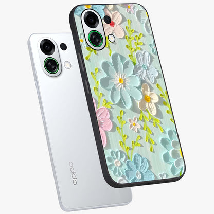 Frosted Petal Garden Glass Case displayed in angled mockup highlighting delicate flower petal design with calm garden aesthetic.