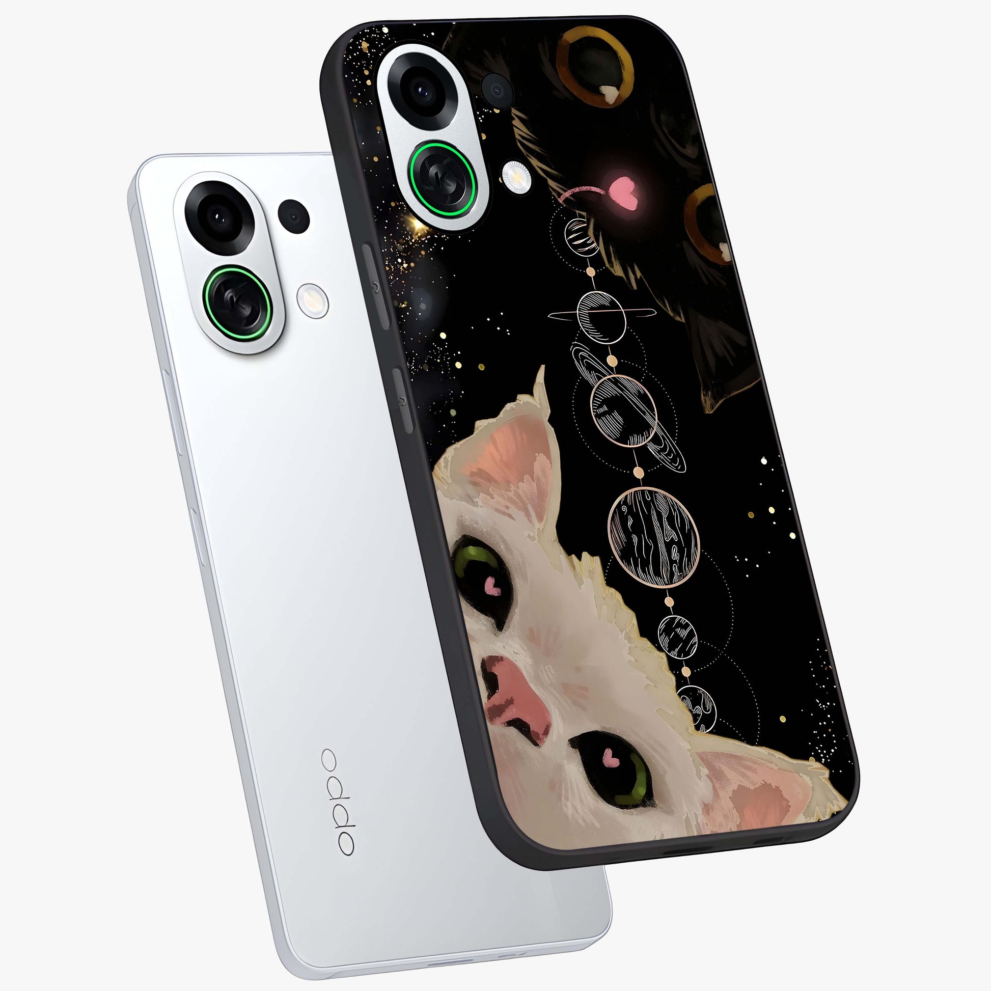 Galactic Cat Glass Case displayed in angled mockup highlighting celestial feline illustration with galaxy aesthetic style.