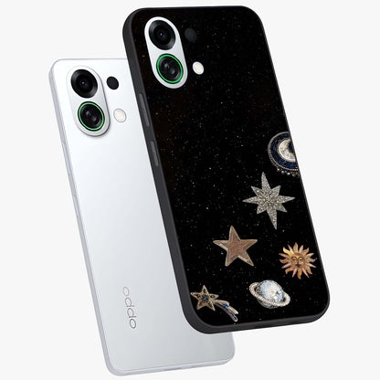 Galactic Charm Glow Glass Case displayed in angled mockup highlighting luminous galaxy inspired design with dreamy aesthetic.
