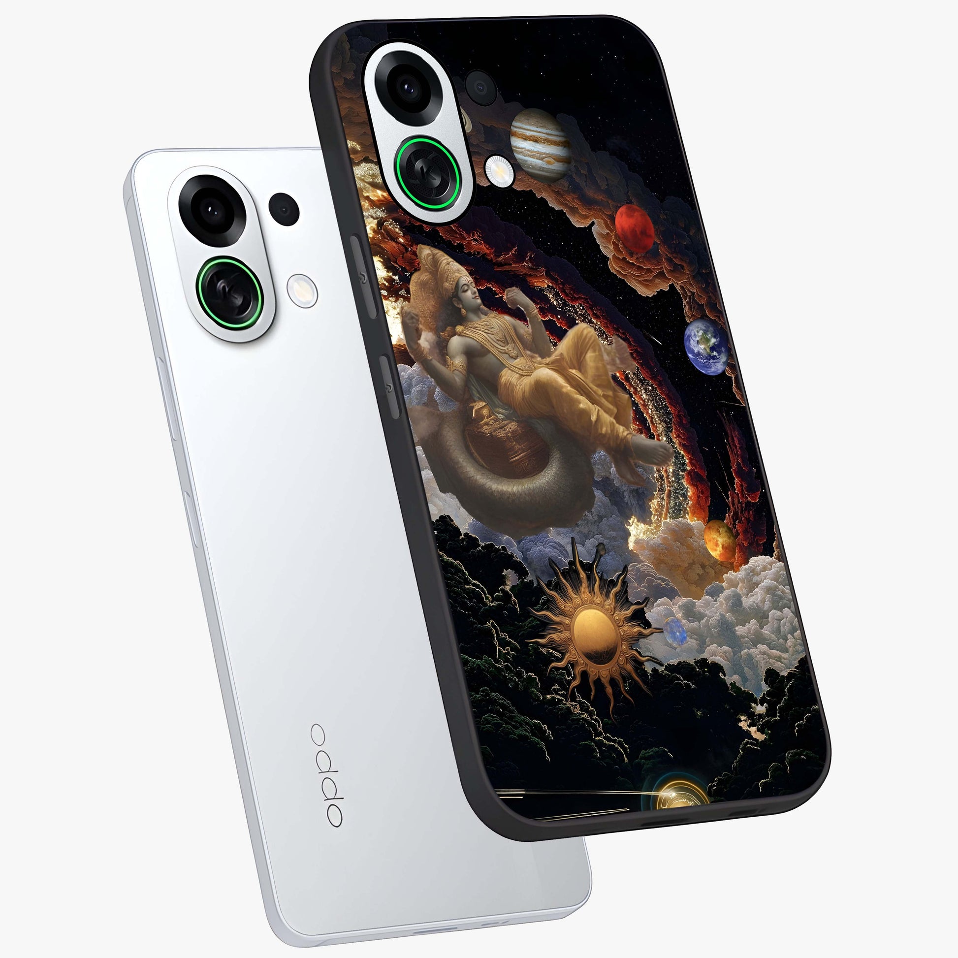 Galactic Divine God Glass Case displayed in angled mockup highlighting powerful celestial deity illustration with galactic aesthetic.