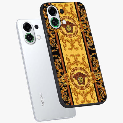 Golden Lotus Glow Glass Case displayed in angled mockup highlighting radiant lotus illustration with spiritual aesthetic.