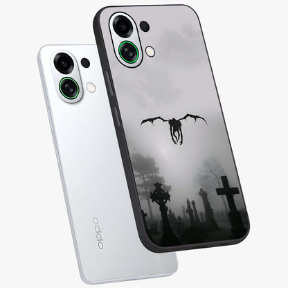 Graveyard Shadow Descent Glass Case displayed in angled mockup highlighting eerie shadow illustration with gothic aesthetic.