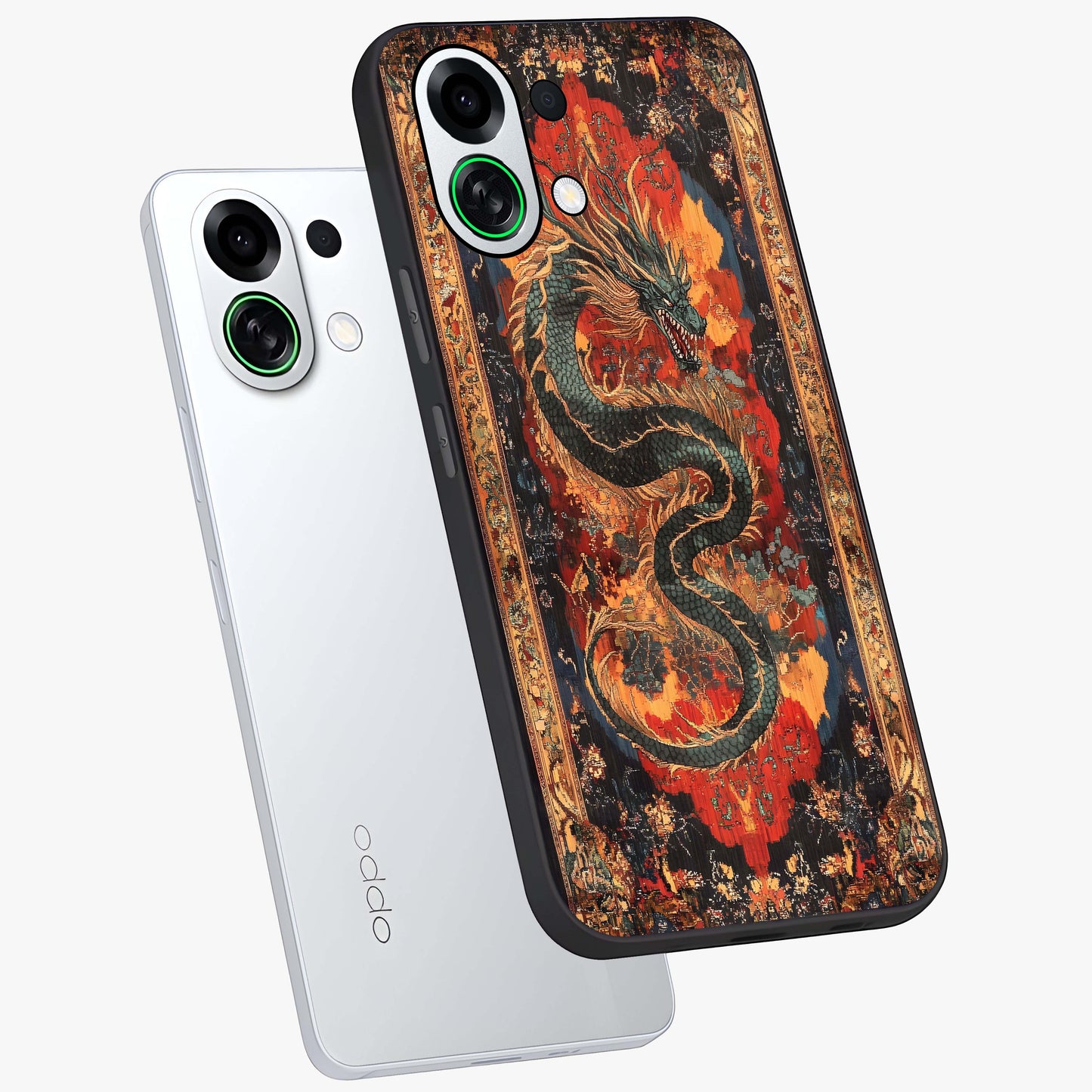Inferno Dragon Soul Glass Case displayed in angled mockup highlighting powerful dragon illustration with inferno aesthetic.