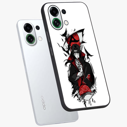 Itachi Limited Edition Naruto Anime Glass Case displayed in angled mockup highlighting dramatic anime illustration with bold action aesthetic.