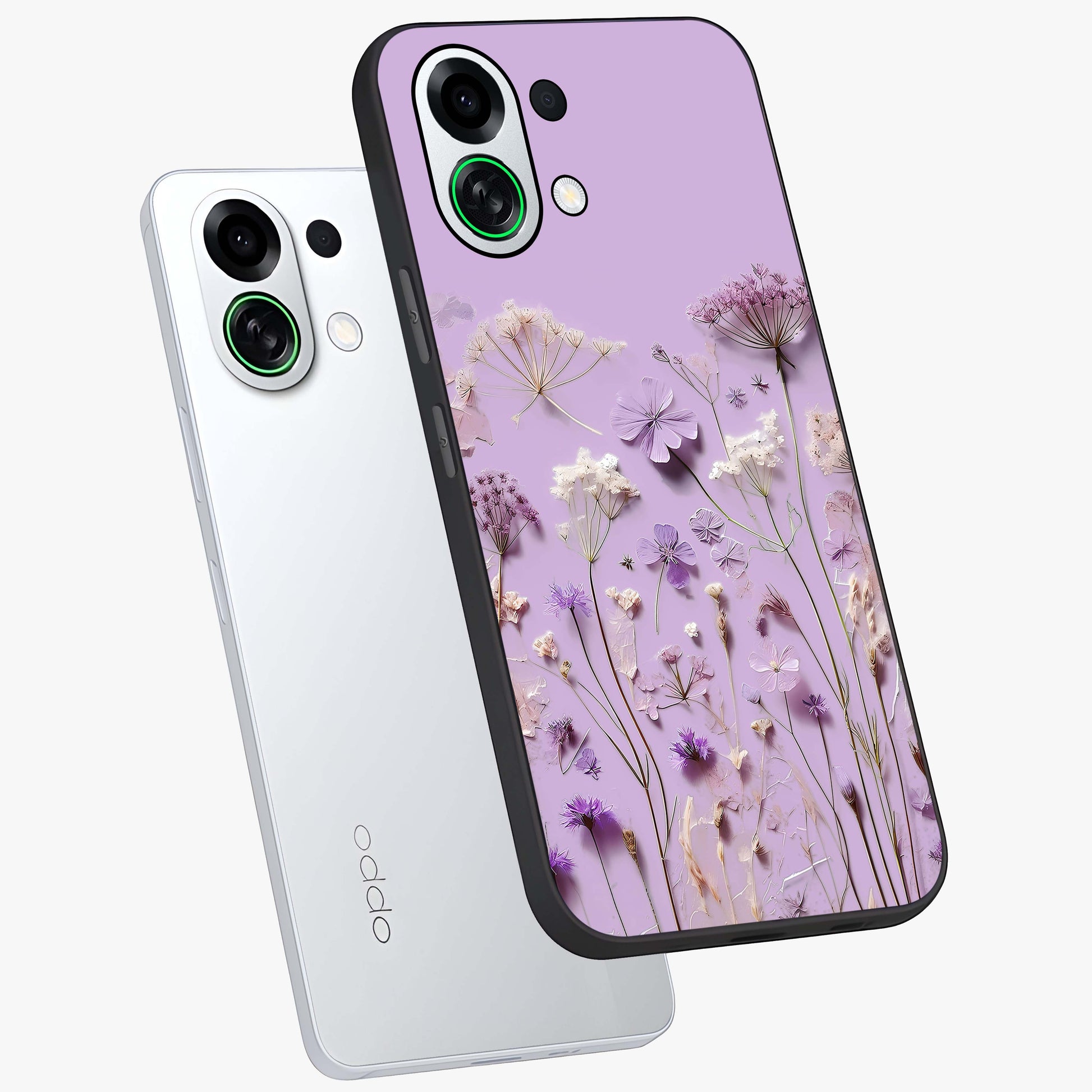 Lavender Blossom Dream Glass Case displayed in angled mockup highlighting dreamy lavender flower design with calming aesthetic style.