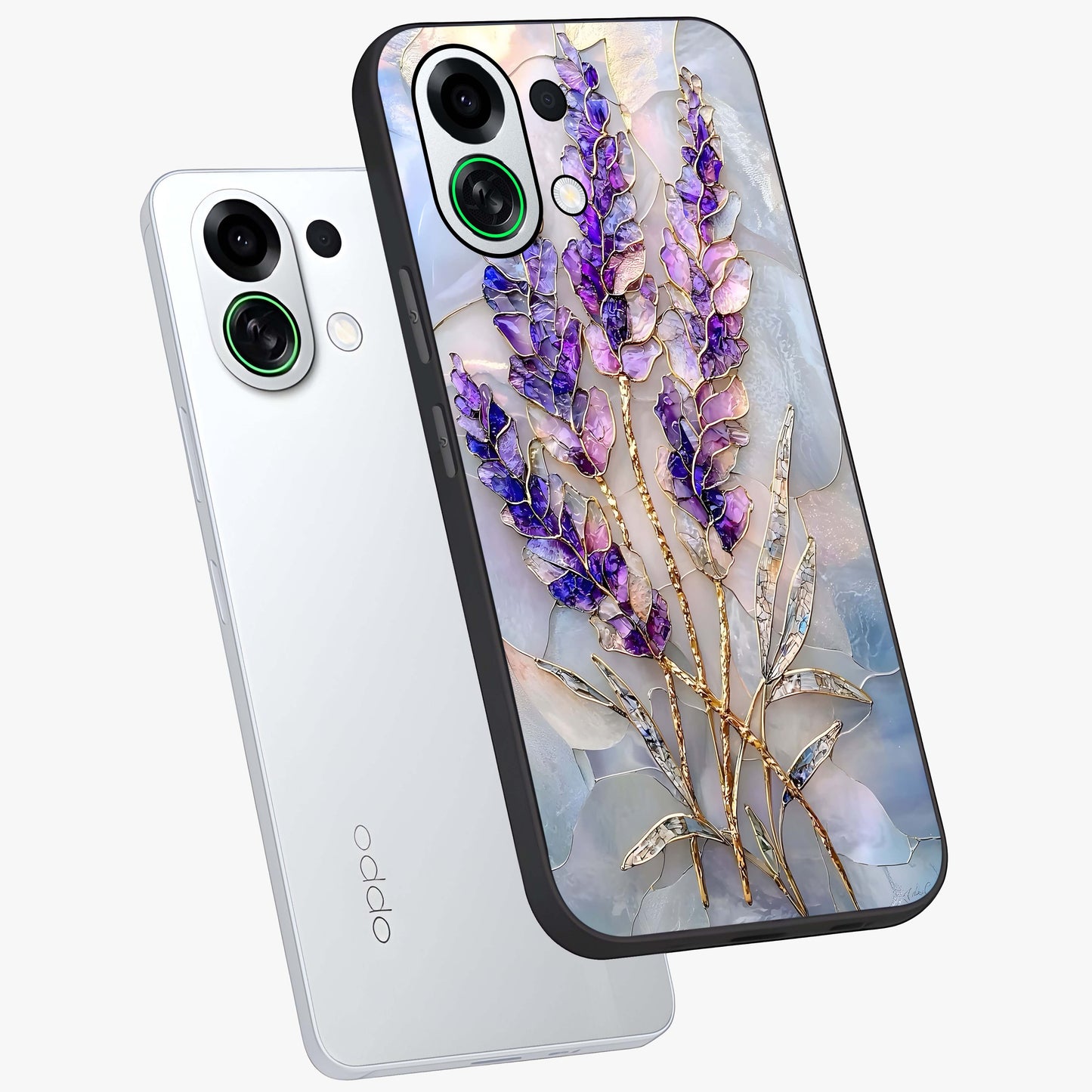 Lavender Dream Glow Glass Case displayed in angled mockup highlighting dreamy purple glow design with soft artistic style.