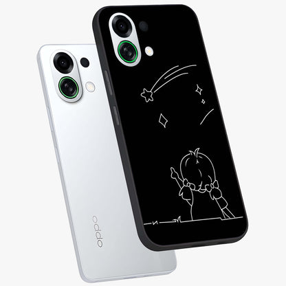 Line Art Girl With Shooting Stars Glass Case displayed in angled mockup highlighting elegant line art design with dreamy star aesthetic.