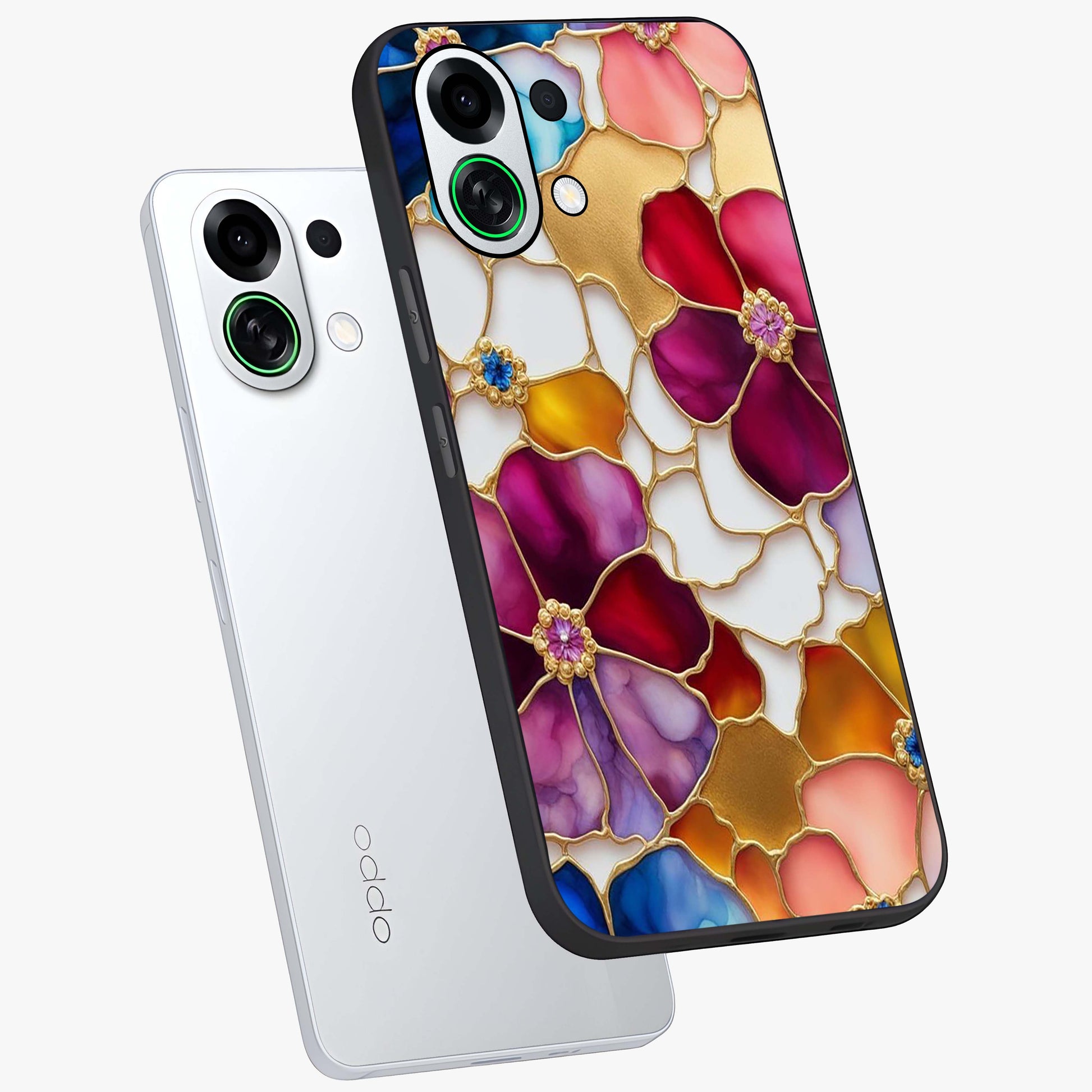 Marble Flower Pattern Glass Case displayed in angled mockup highlighting elegant marble floral design with modern aesthetic.