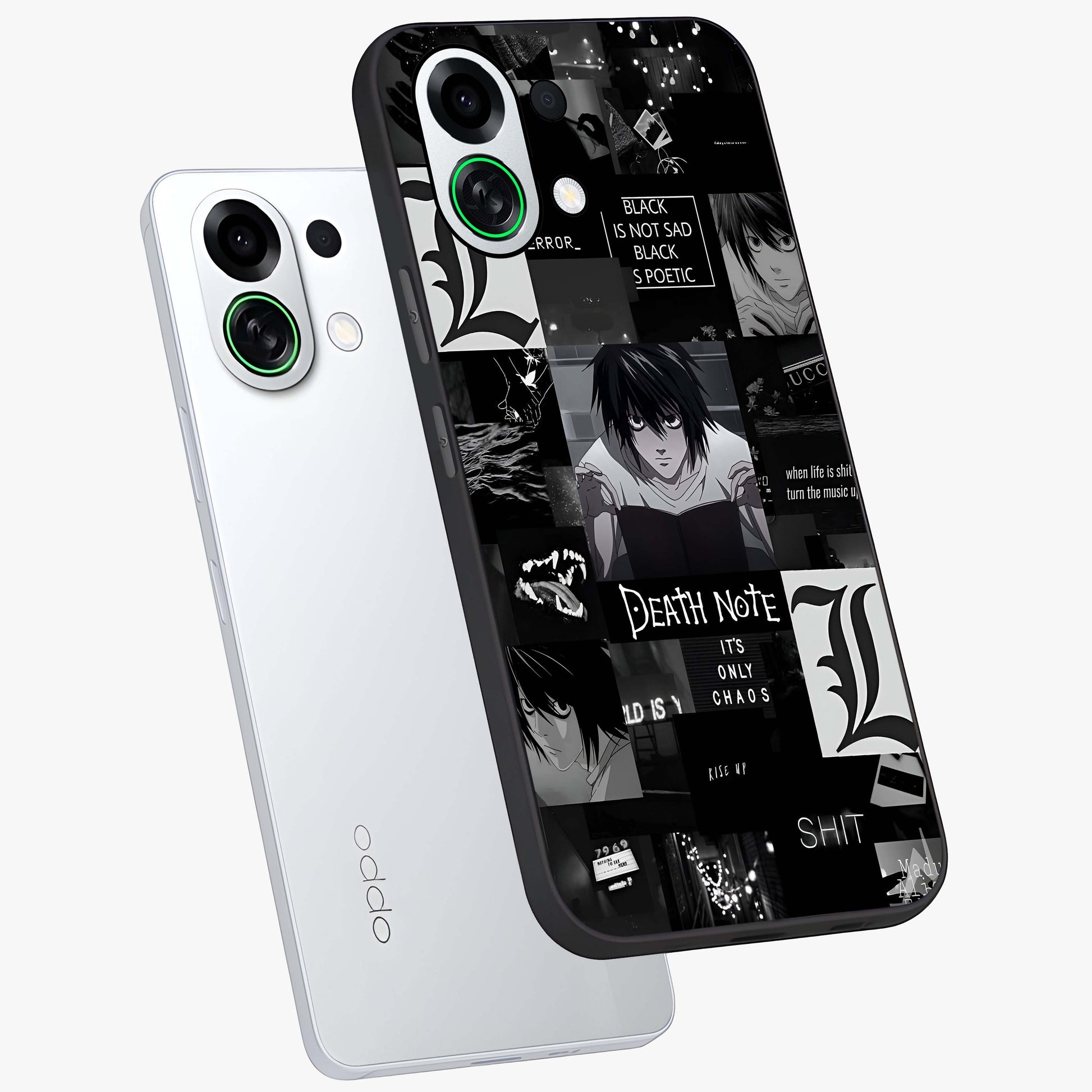 Midnight Chaos Mind Glass Case displayed in angled mockup highlighting chaotic artistic design with dramatic midnight aesthetic.