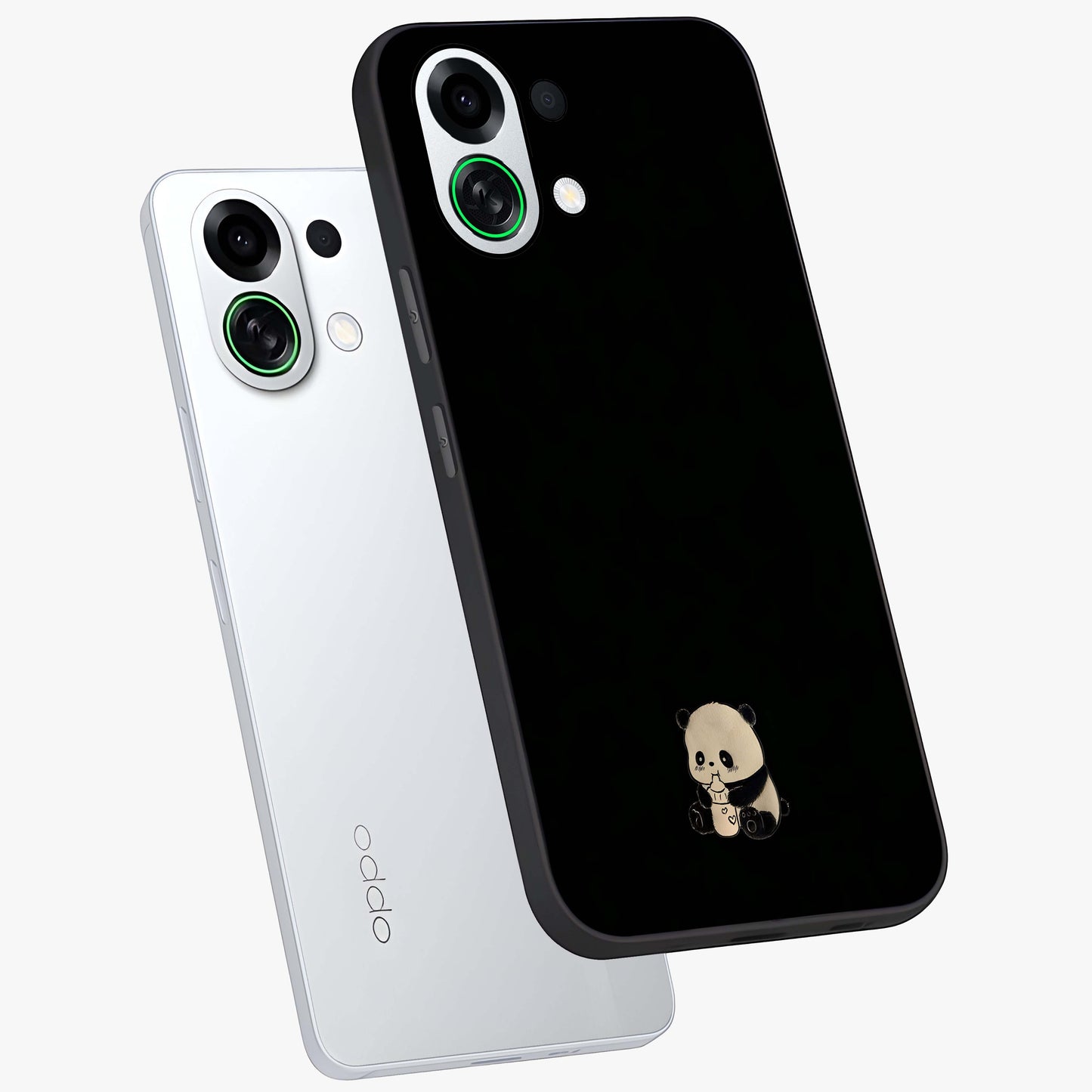 Midnight Panda Love Glass Case displayed in angled mockup highlighting adorable panda illustration with midnight aesthetic.