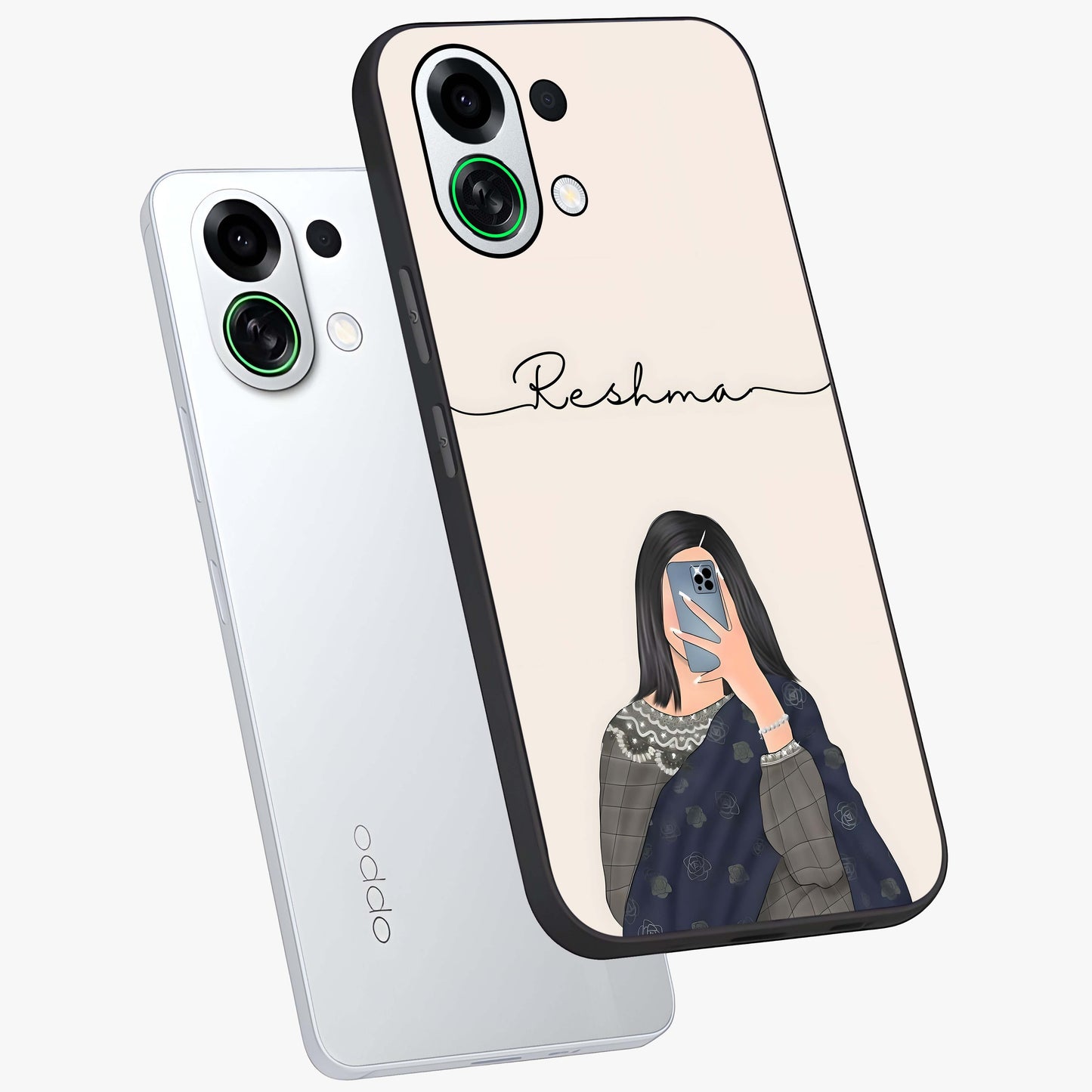 Mirror Mood Muse With Custom Name Glass Case displayed in angled mockup highlighting aesthetic mirror inspired design with custom name feature.
