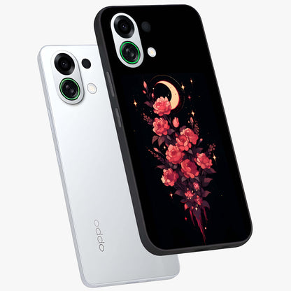 Moonlit Floral Elegance Glass Case displayed in angled mockup highlighting graceful flower design with soft moonlight aesthetic.