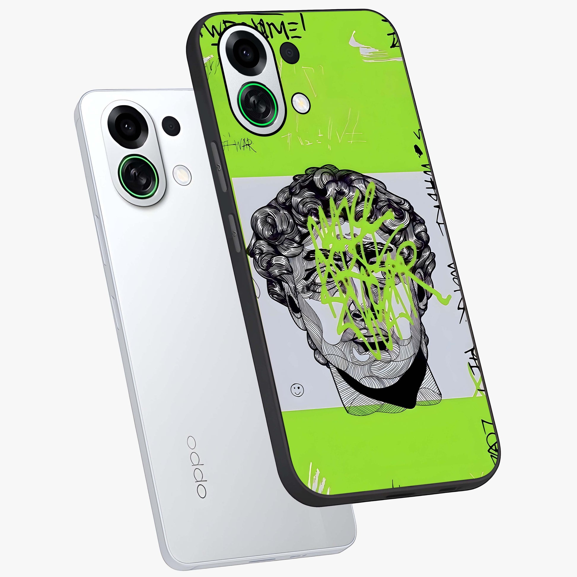 Neo Graffiti Rebellion Glass Case displayed in angled mockup highlighting urban street art design with rebellious aesthetic.