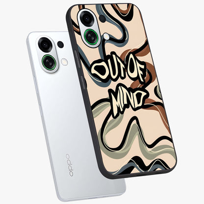 Out Of Mind Glass Case displayed in angled mockup highlighting bold statement design with modern artistic aesthetic.