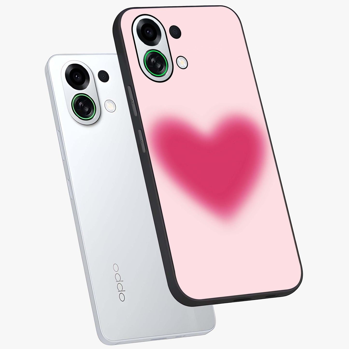 Pink Aura Heart Glass Case displayed in angled mockup highlighting vibrant pink heart design with dreamy aura aesthetic.