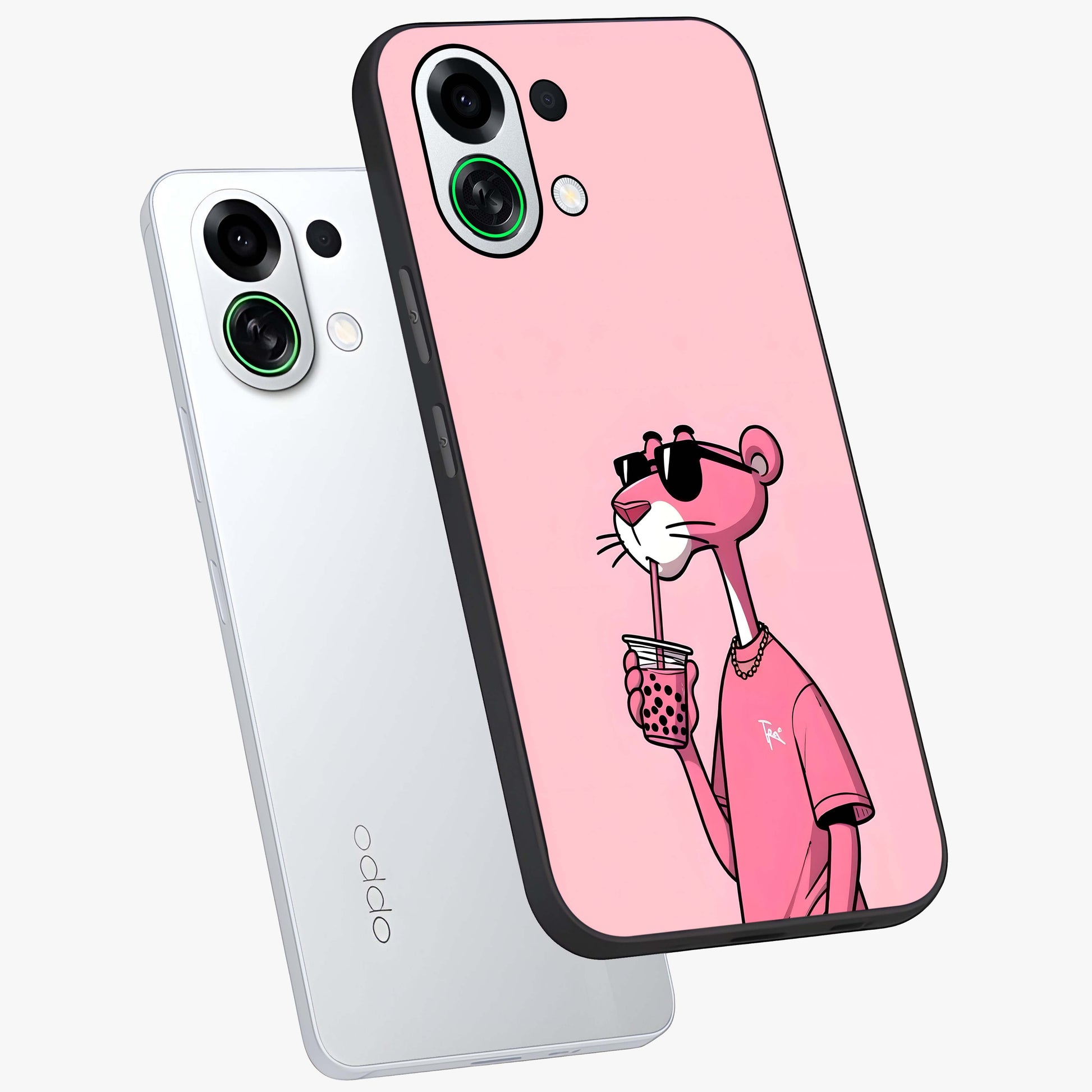 Pink Panther Glass Case displayed in angled mockup highlighting playful cartoon character design with vibrant pink aesthetic.