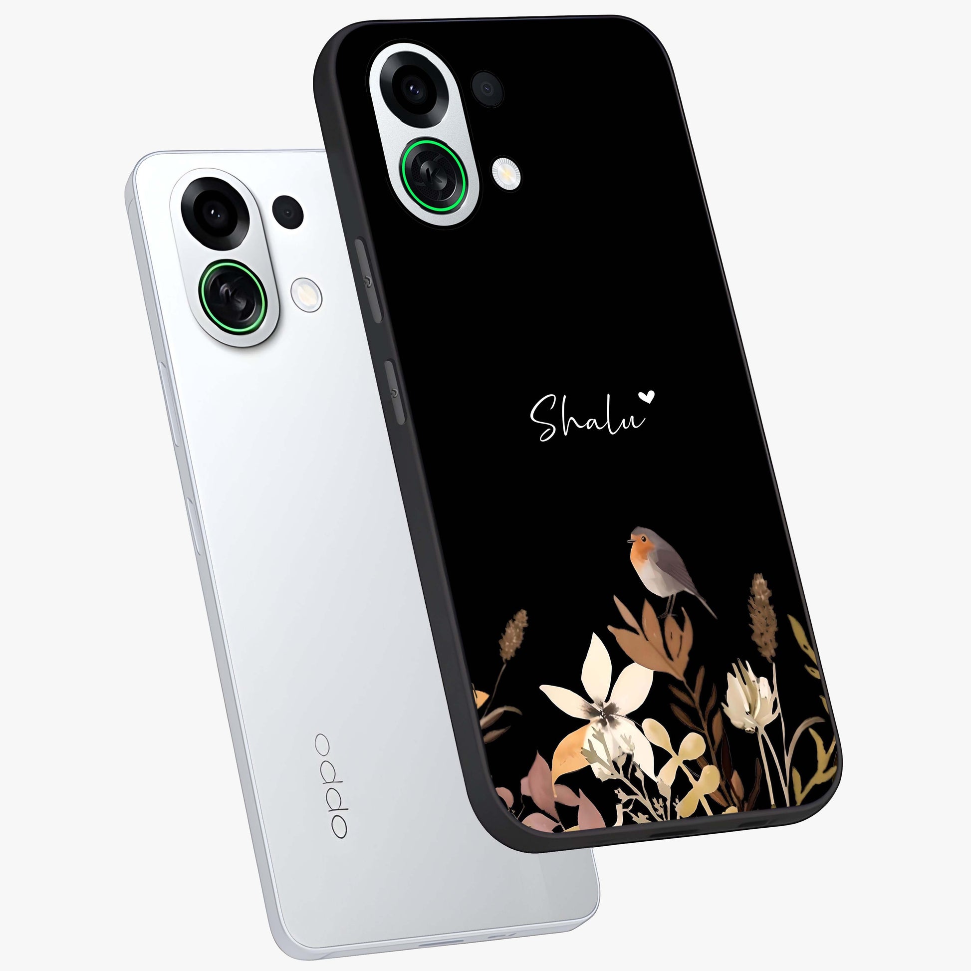 Quiet Garden Tune Custom Name Glass Case displayed in angled mockup highlighting delicate floral garden design with custom name feature.