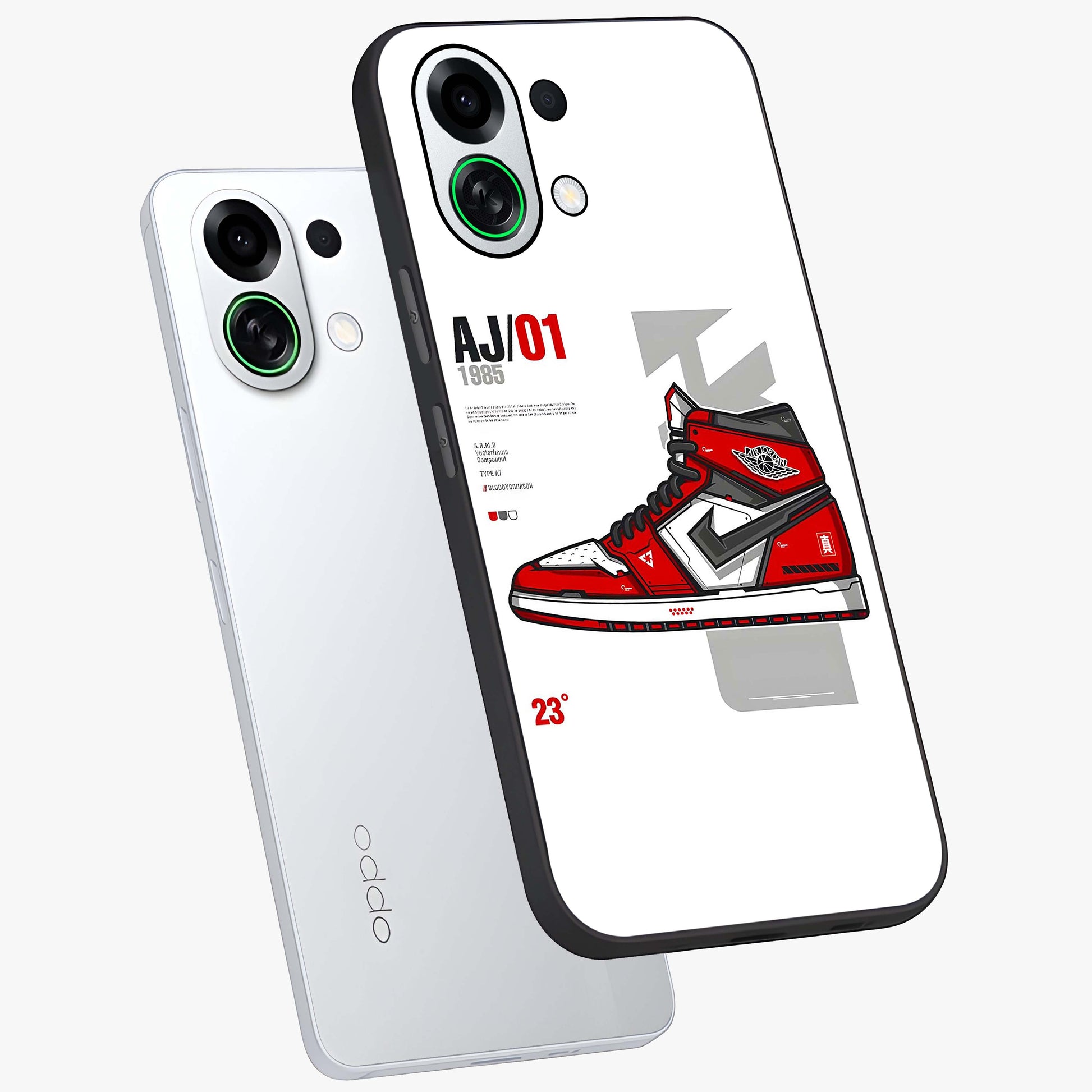Retro Sneaker Blueprint Glass Case displayed in angled mockup highlighting detailed shoe design with sporty retro aesthetic.