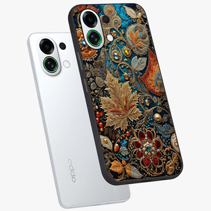 Royal Jewel Garden Glass Case displayed in angled mockup highlighting vibrant jewel inspired floral design with elegant aesthetic.