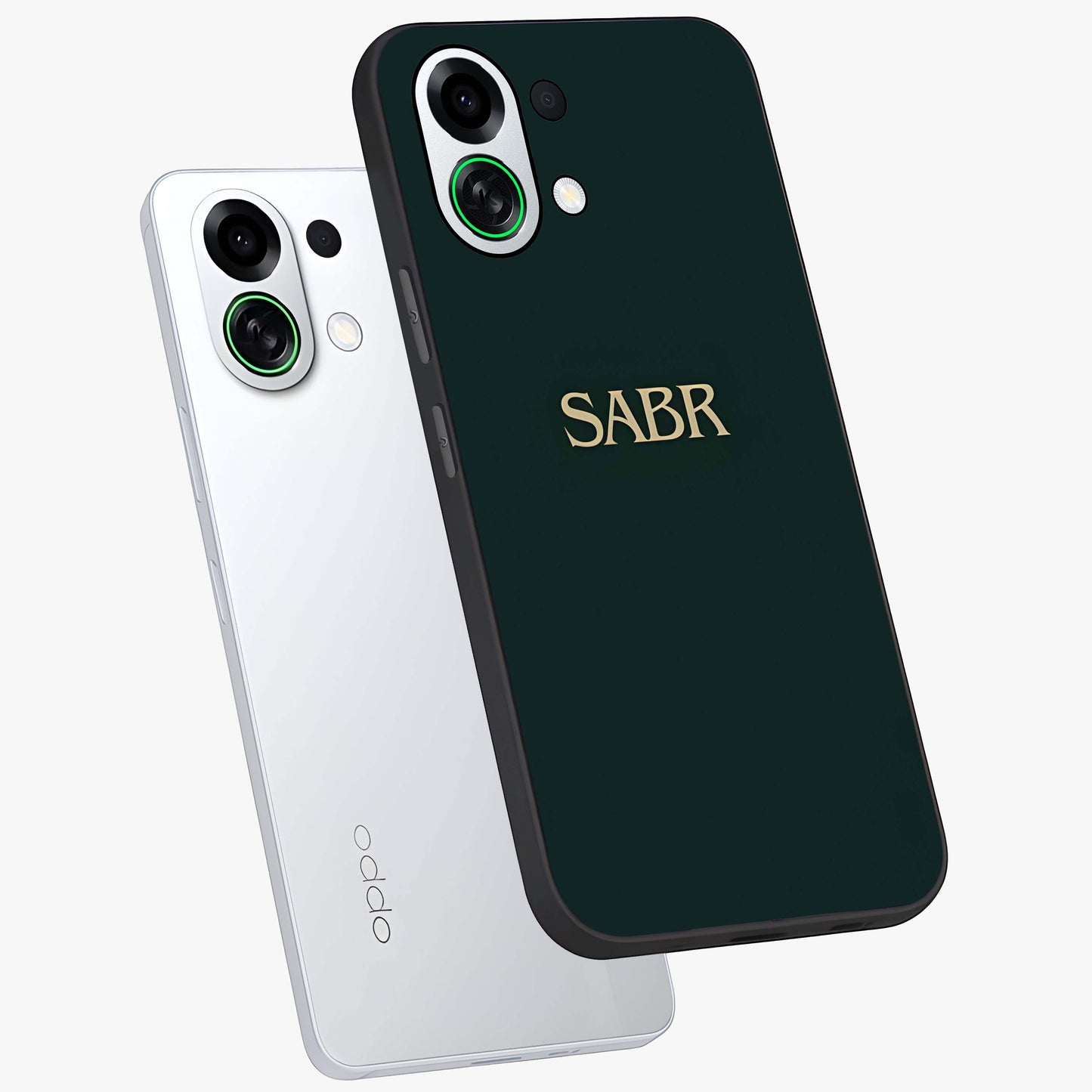 Sabr Minimal Patience Glass Case displayed in angled mockup highlighting simple inspirational design with clean aesthetic style.