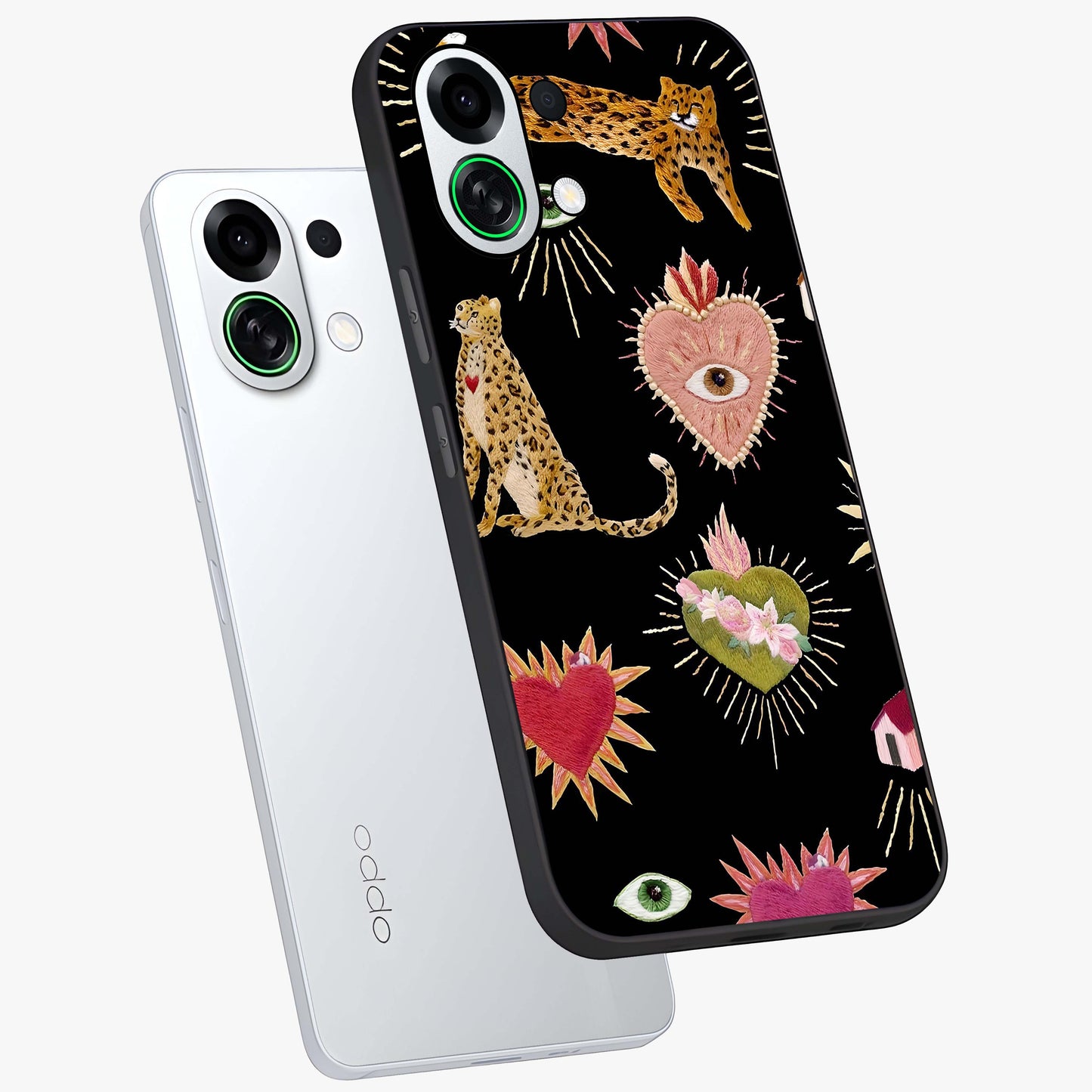 Sacred Jungle Heart Glass Case displayed in angled mockup highlighting lush tropical design with natural aesthetic style.