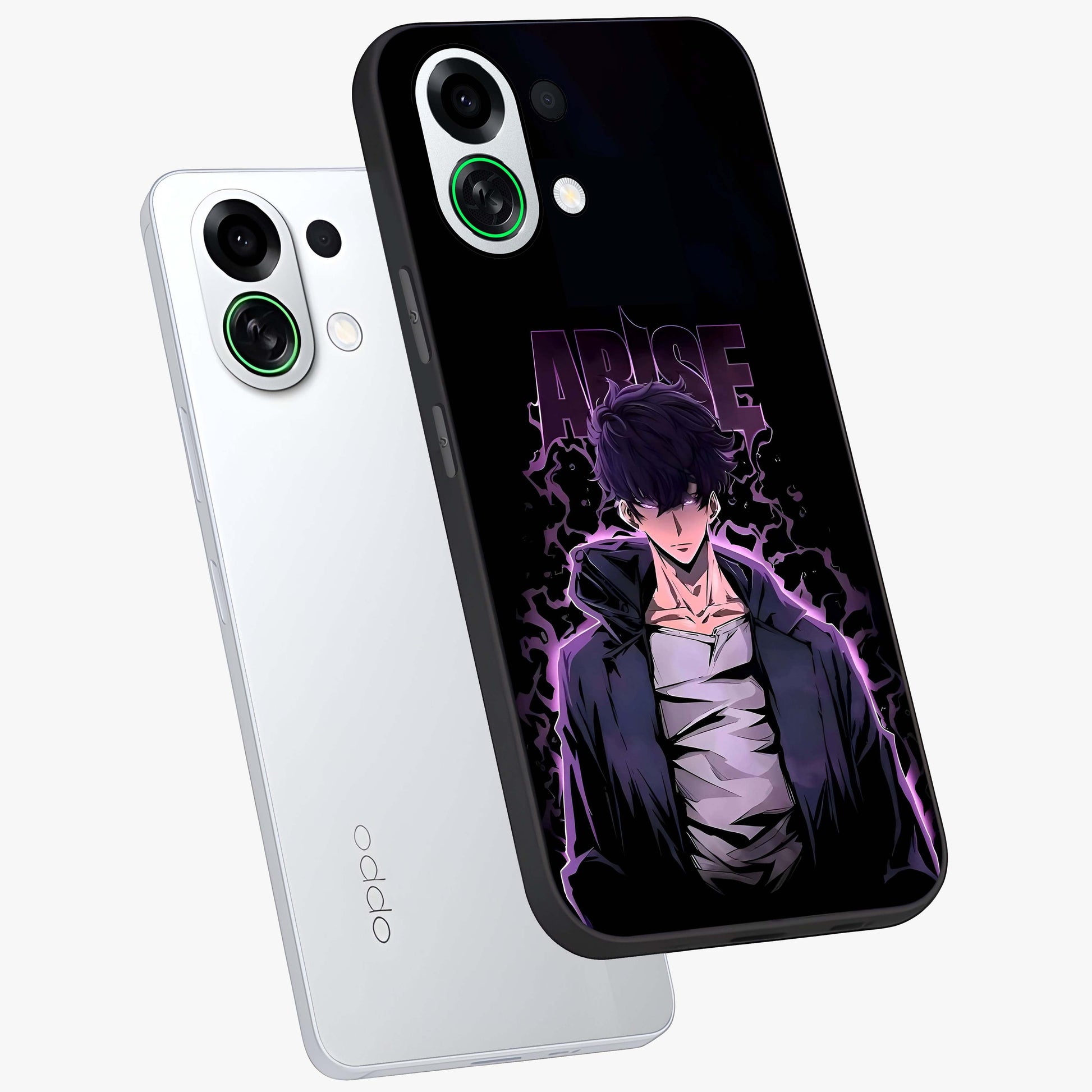 Shadow Monarch Awakening Glass Case displayed in angled mockup highlighting dramatic shadow warrior design with fantasy aesthetic.