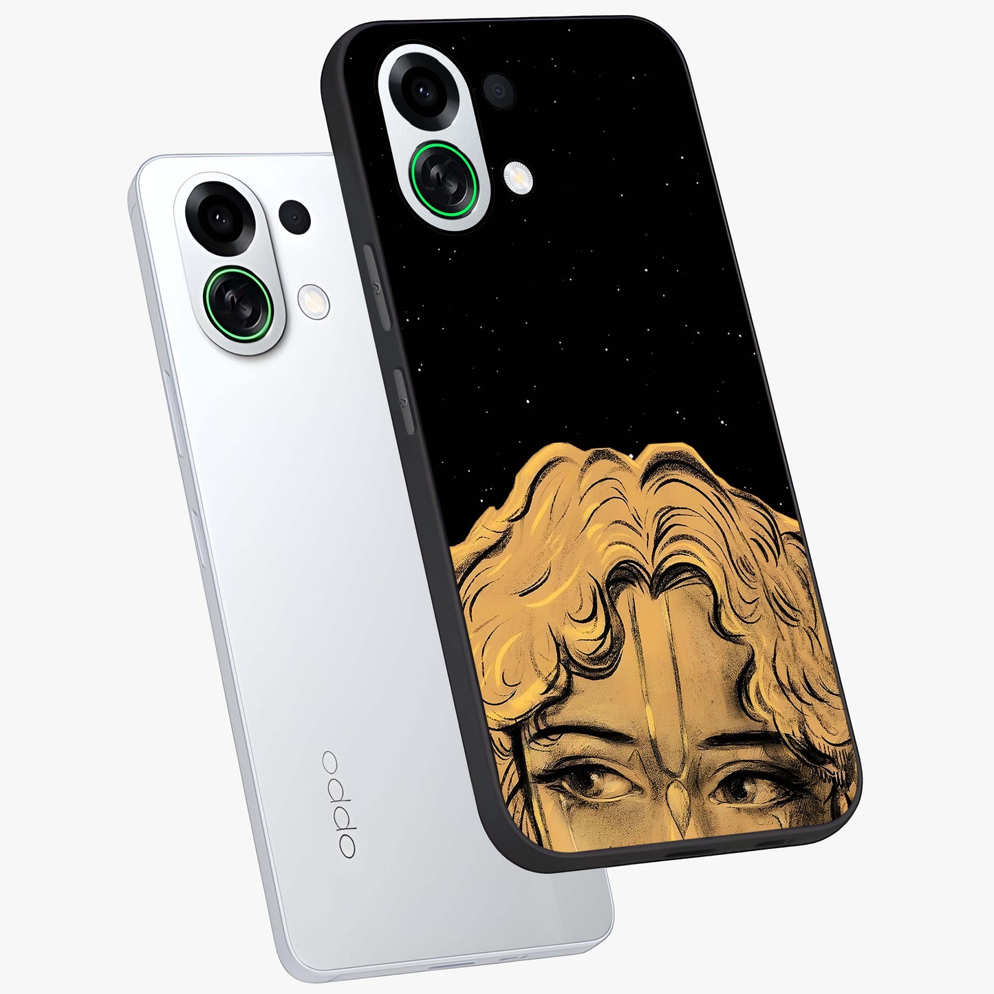 Shri Krishna Art Glass Case displayed in angled mockup highlighting spiritual Krishna illustration with divine aesthetic.