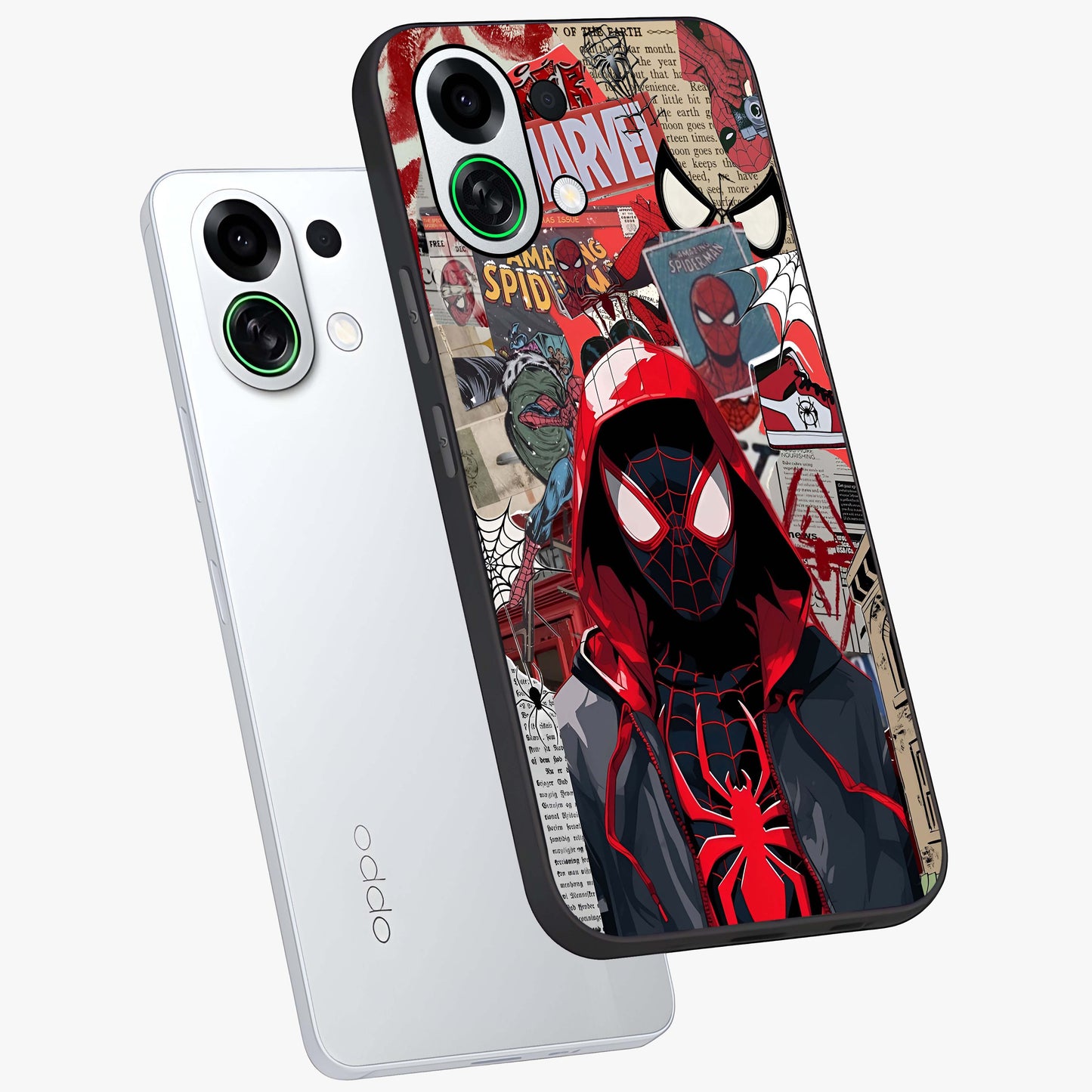 Spider Collage Street Glass Case displayed in angled mockup highlighting dynamic street style collage design with comic aesthetic.