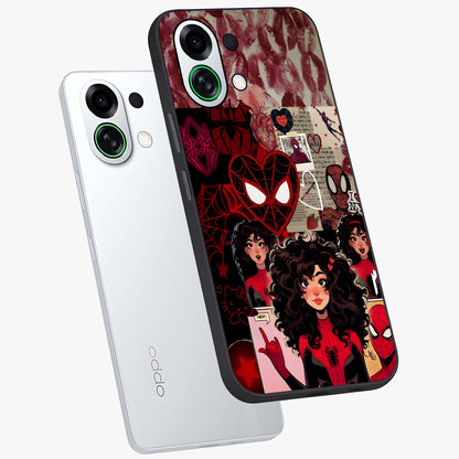 Spider Love Story Glass Case displayed in angled mockup highlighting expressive comic inspired design with playful aesthetic.