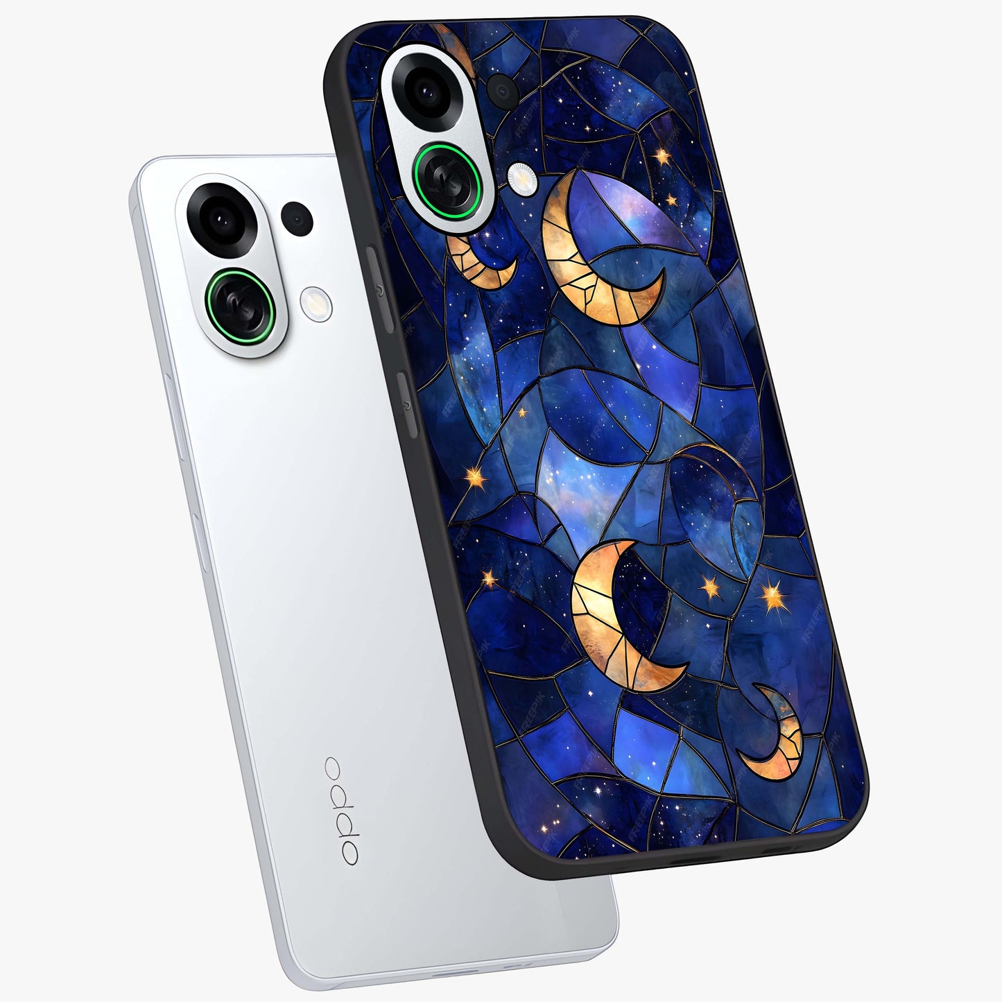 Starlit Sky Tapestry Glass Case displayed in angled mockup highlighting celestial night pattern with artistic aesthetic style.
