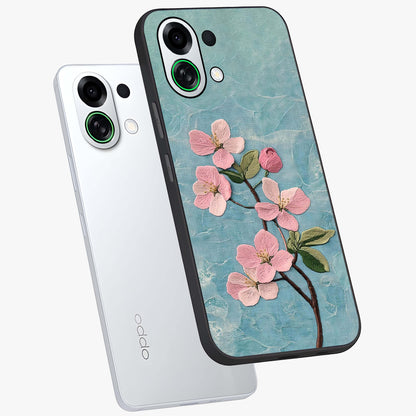 Threaded Blossom Breeze Glass Case displayed in angled mockup highlighting elegant floral design with soft aesthetic style.