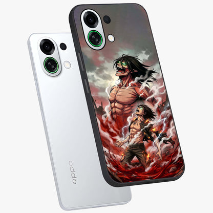 Titan Awakening Fury Glass Case displayed in angled mockup highlighting dramatic giant warrior design with bold anime aesthetic.
