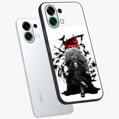 Uchiha Shadow Throne Glass Case displayed in angled mockup highlighting glowing aquatic design with celestial aesthetic.