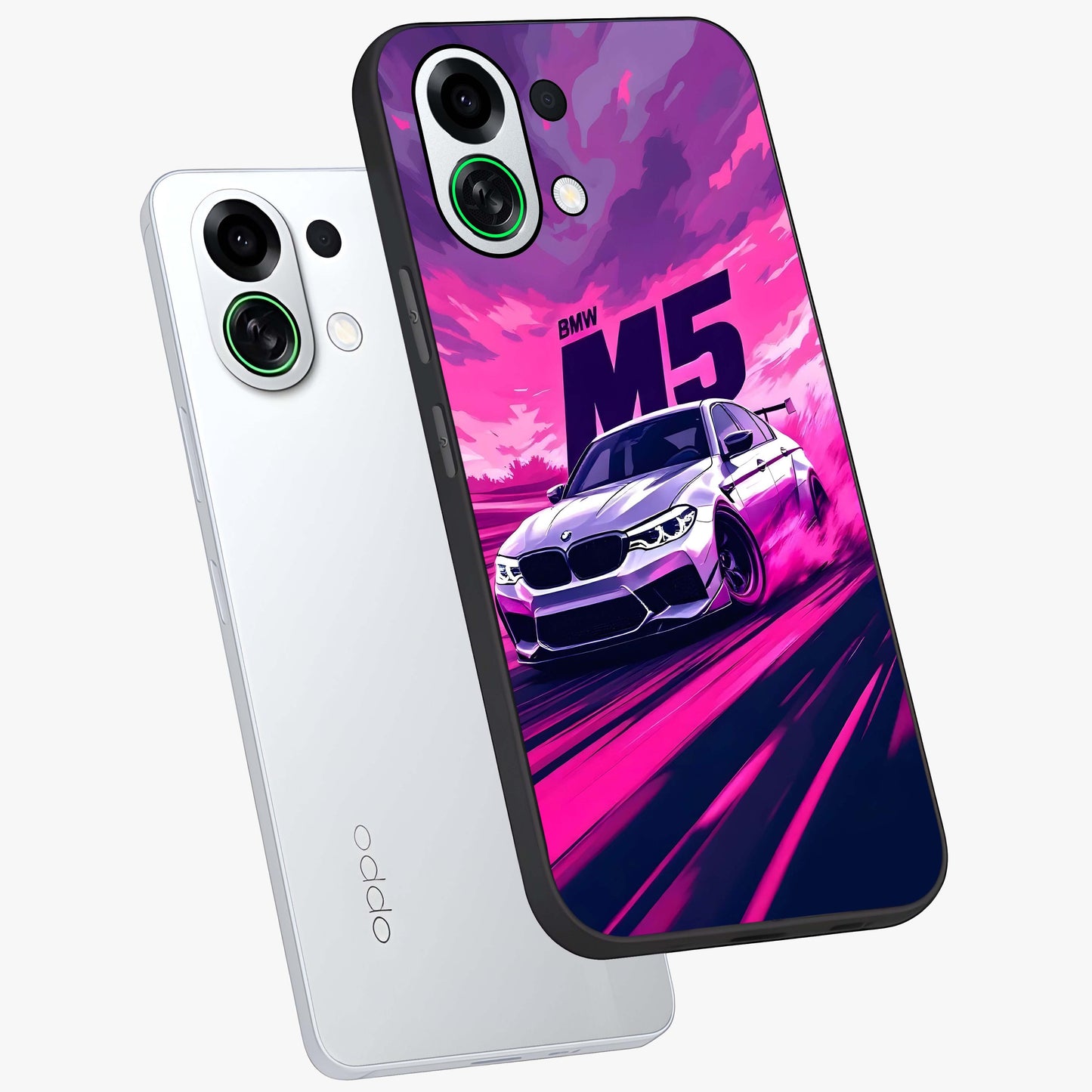 Velocity Drift Pulse Glass Case displayed in angled mockup highlighting dynamic drift design with sporty automotive aesthetic.