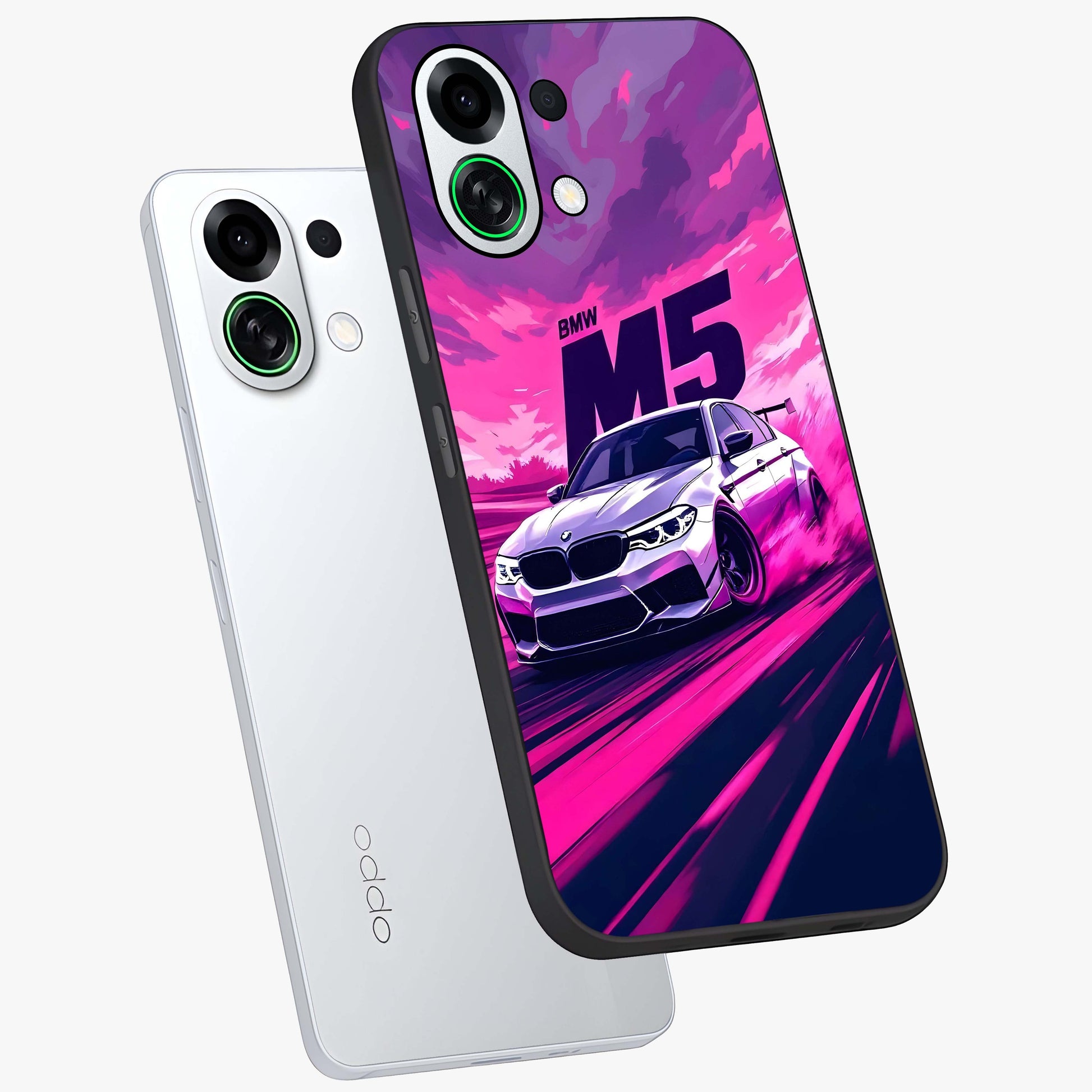 Velocity Drift Pulse Glass Case displayed in angled mockup highlighting dynamic drift design with sporty automotive aesthetic.
