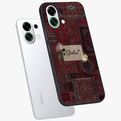 Velvet Wine Pattern Custom Name Glass Case displayed in angled mockup highlighting decorative velvet inspired design with custom name feature.