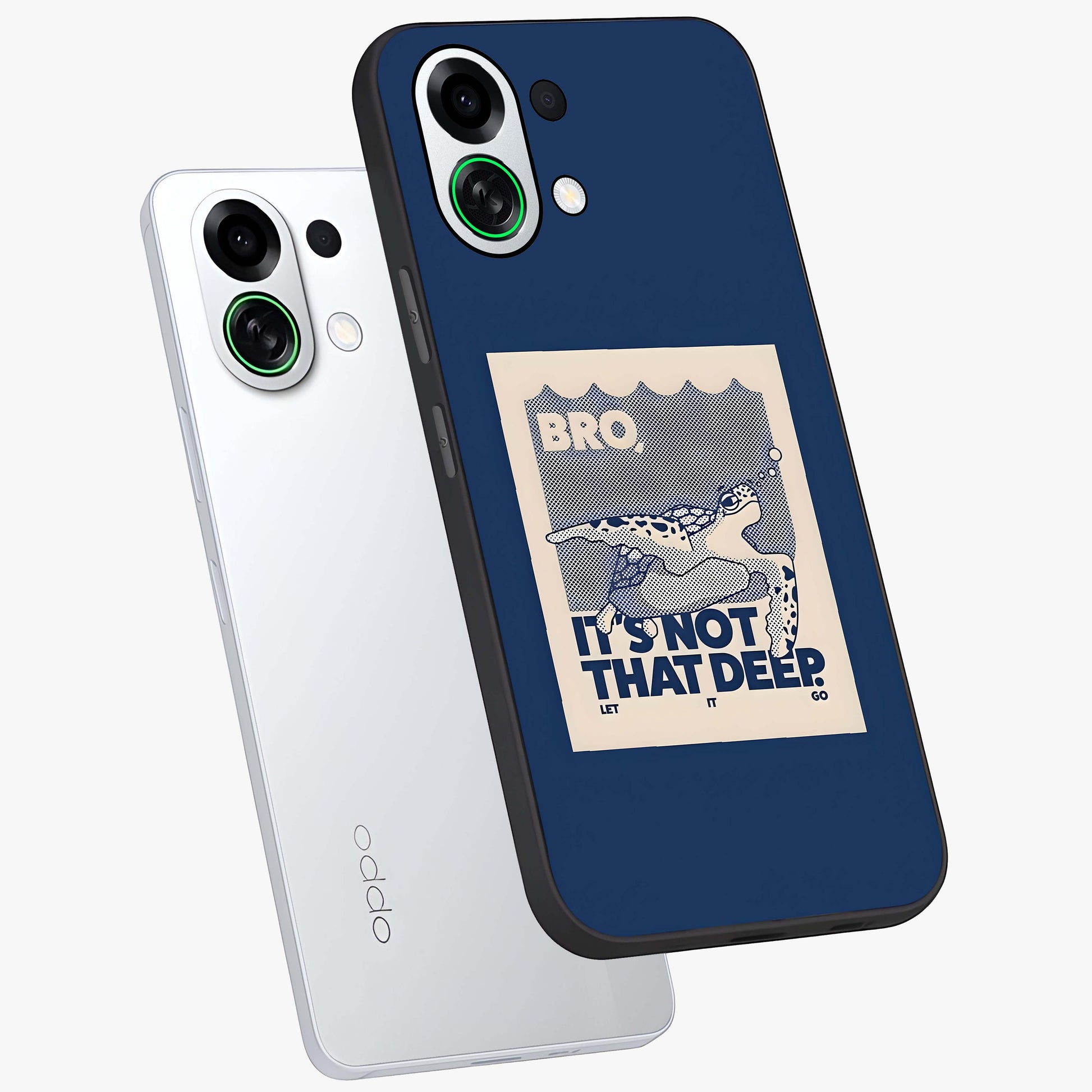 Worry Less Swim Glass Case displayed in angled mockup highlighting fun typography design with relaxed aesthetic style.
