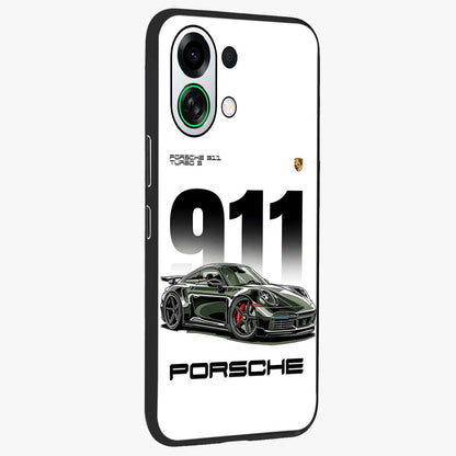 911 Turbo Dominance Glass Case upright perspective showcasing powerful racing design and modern automotive aesthetic.