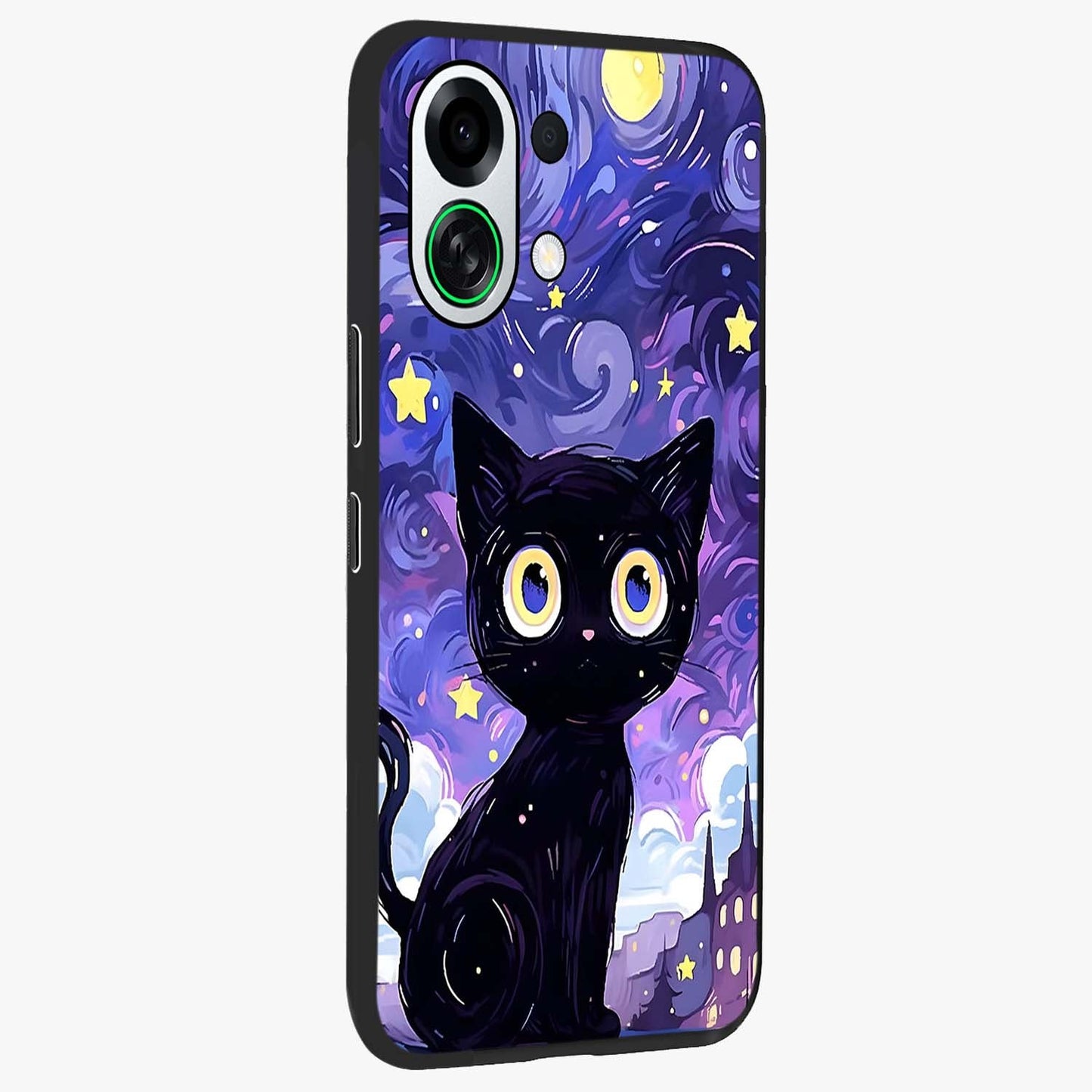 Abstract Cat Art Glass Case upright view showcasing creative feline illustration and aesthetic artistic style.