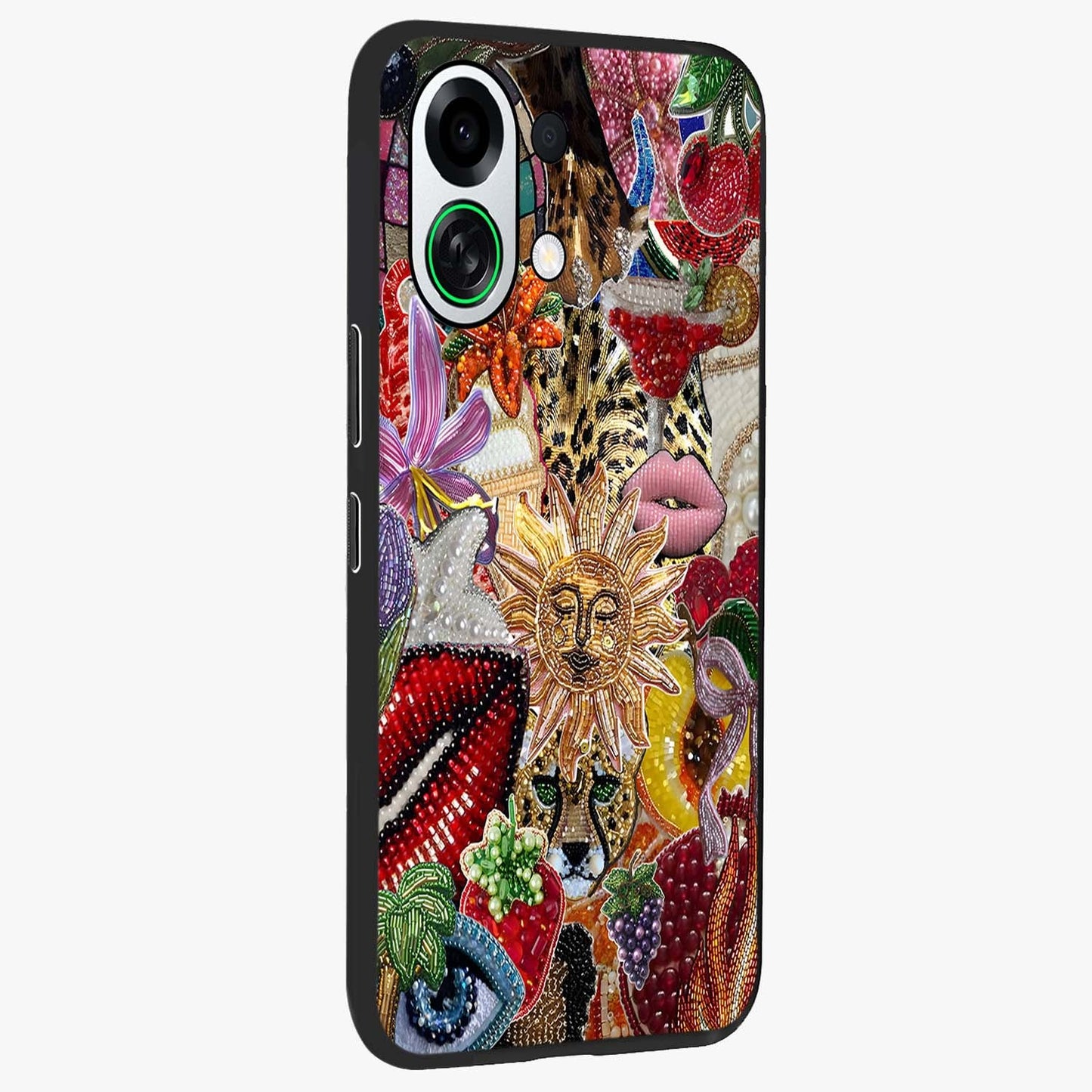 Beaded Fashion Jungle Glass Case upright view showcasing tropical jungle aesthetic with decorative bead elements.