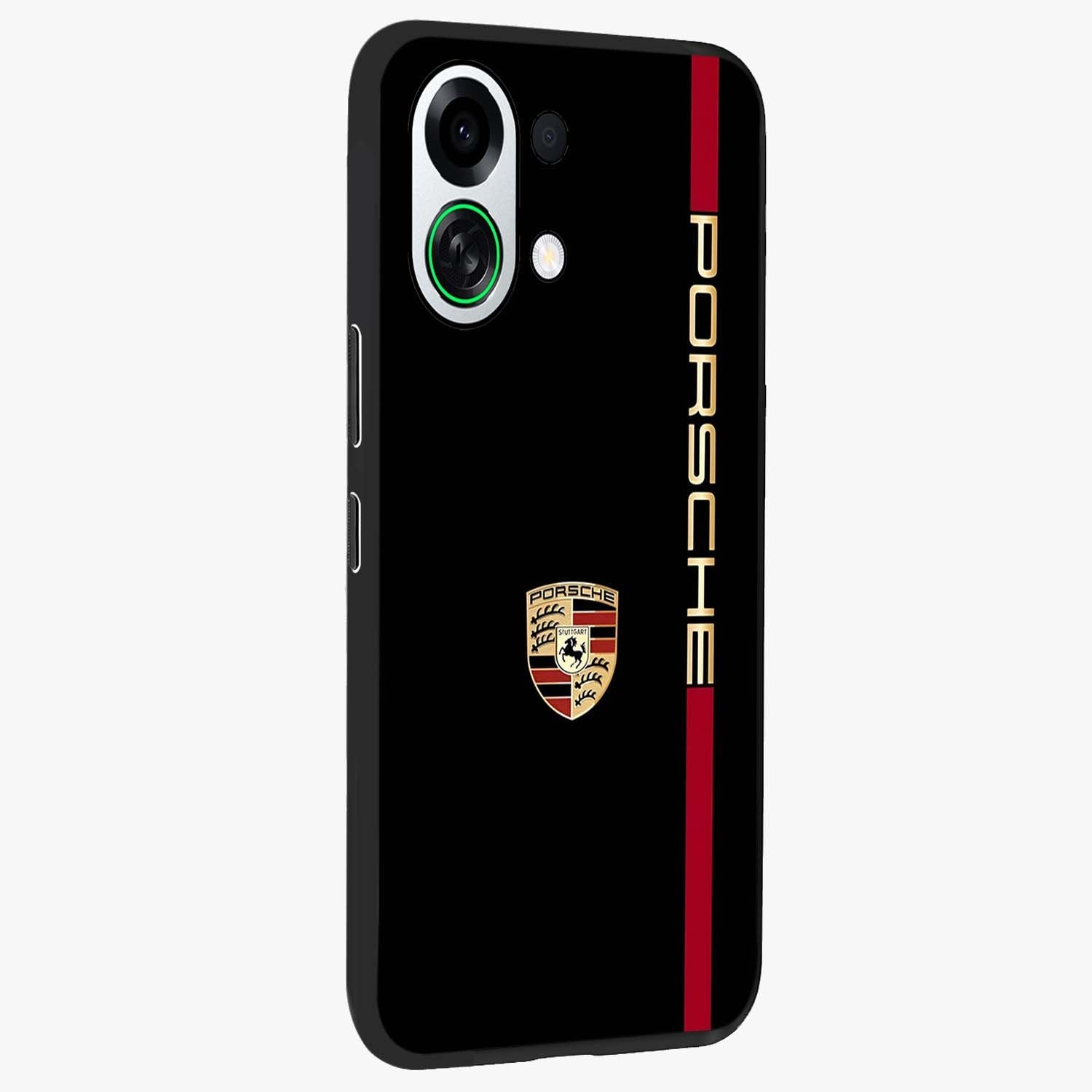 Black Minimal Porsche Glass Case upright view showcasing stylish automotive artwork with bold minimal theme.