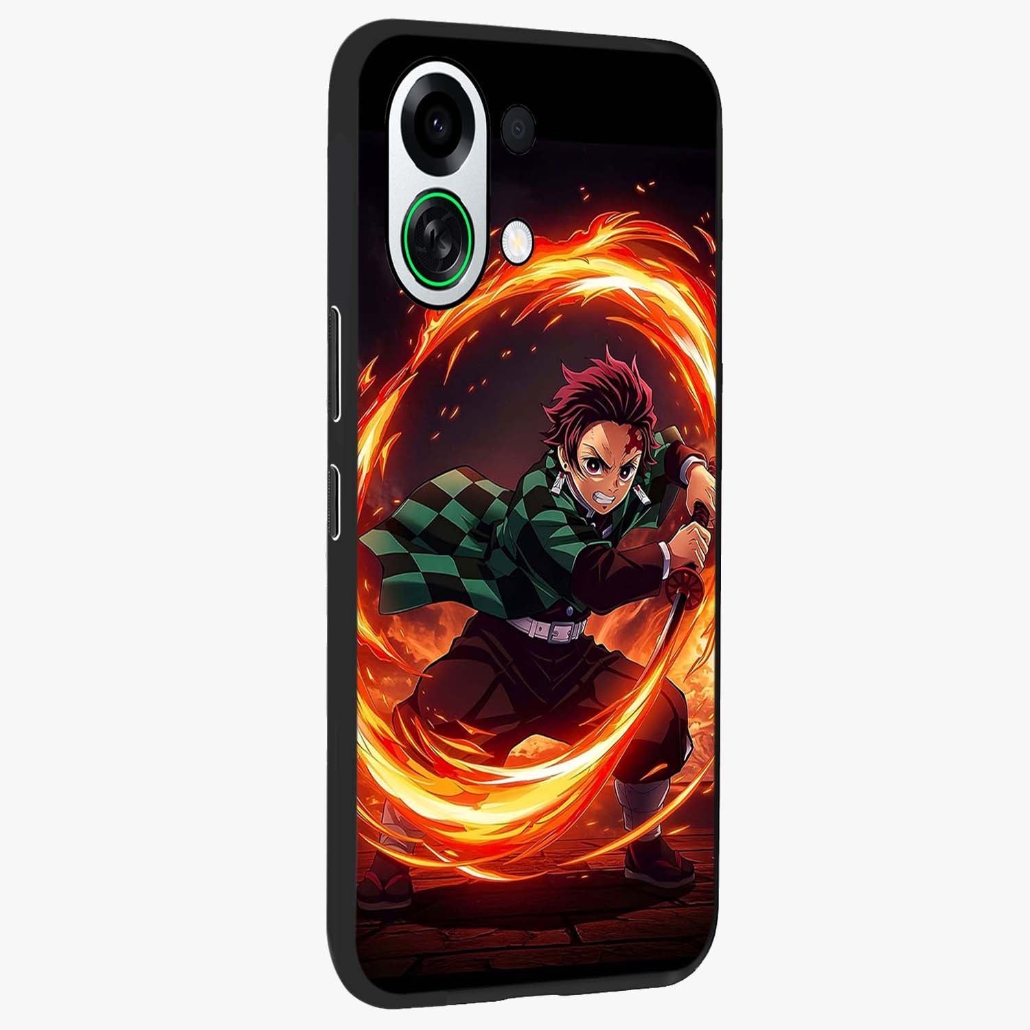 Blazing Sword Resolve Glass Case upright view showcasing dramatic warrior inspired artwork with intense visual style.