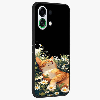 Blissful Bloom Cat Glass Case upright view showcasing charming cat design surrounded by blooming floral elements.