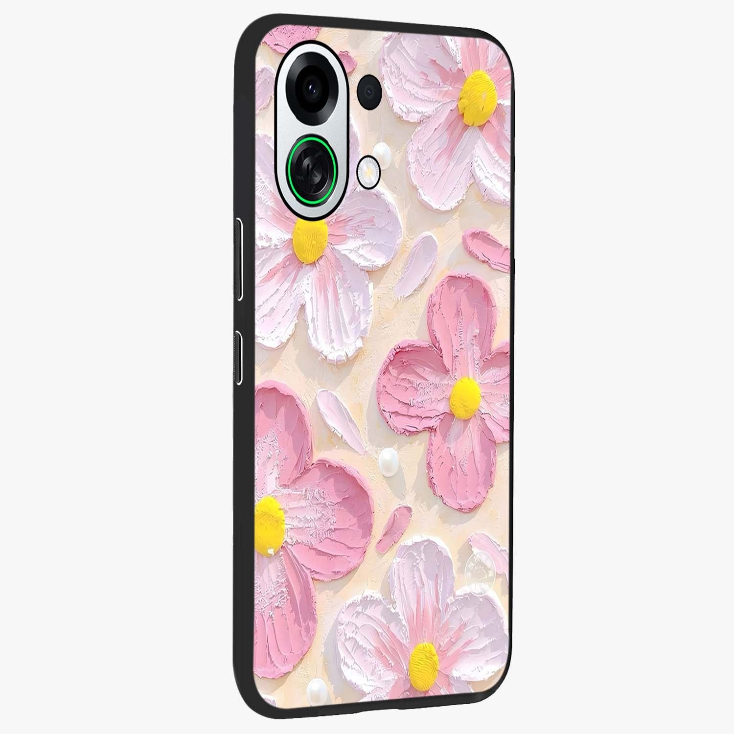 Blush Bloom Texture Glass Case upright view showcasing delicate blush floral texture with modern minimal style.